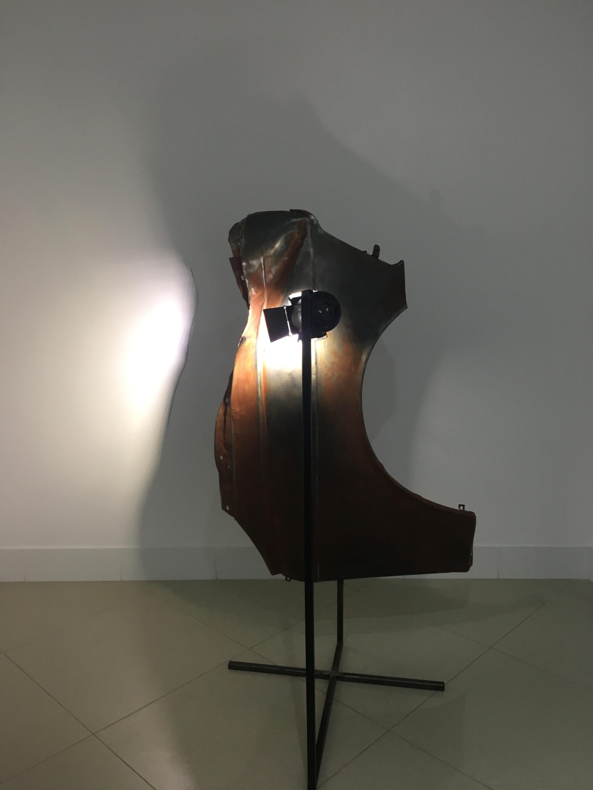 Lada Nakonechna. Thigh of Venus. 2021. Object (metal, light, pencil drawing on the wall)