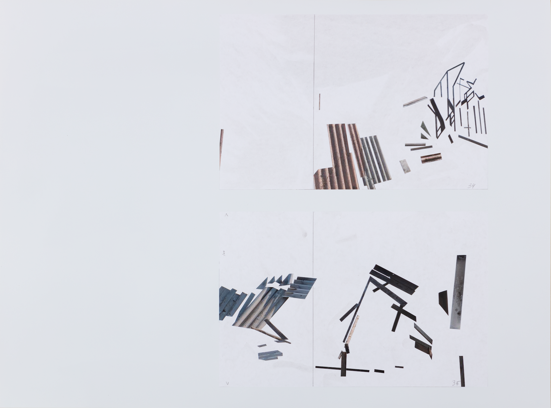 Лада Наконечна. Із серії «Об’єднати видимі». 2015–2017. Знайдені кадри, фотографії зізнятим верхнім шаром. 71 х 53 см